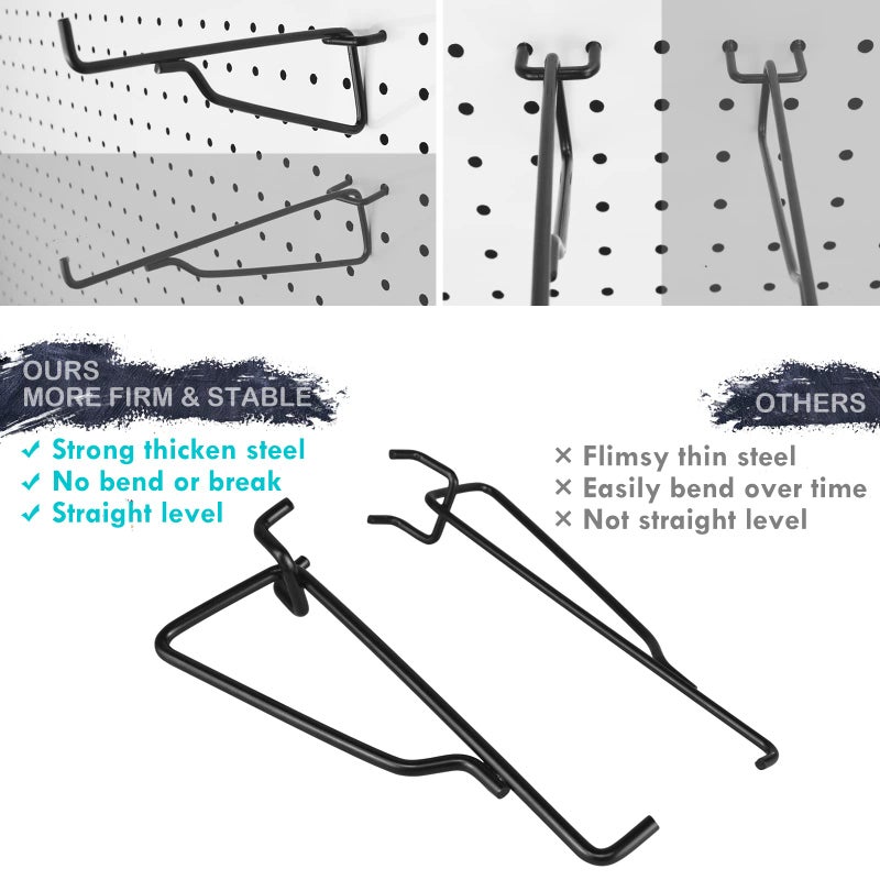 LIGHT DUST Pegboard Shelf Hooks  8PACK 6"" Black Metal Utility Hook Set  1/4 inch Peg Board Organizer Accessories  Shelves and Baskets Brackets  Display and Storage Rack for Garage Workbench Art Craft Room Office - Image 4